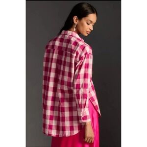 Maeve Anthro Bennet Button Down Shirt Womens XLP Pink Buffalo Check Oversized‎